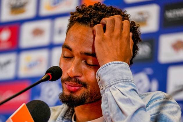 BIALYSTOK, 21-08-2024, Bialystok City Stadium, football, UEFA Europa League Play Offs, season 2024 2025, During press conference, PK, Pressekonferenz of Ajax. Ajax player Devyne Rensch Press conference Ajax in Bialystok  x26082393x Copyright: