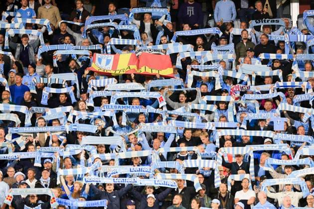 MALMÖ, SVERIGE 20240821 Malmösupportrar inför onsdagens kval till Champions League, playoff match 1 av 2, mellan Malmö FF och AC Sparta Prag pa Nya Malmö Stadion. MALMÖ SVERIGE x10600x