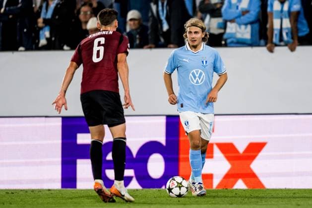 240821 Sebastian Nanasi of Malmö FF during the UEFA Champions League football match between Malmö FF and Sparta Prag on August 21, 2024 in Malmö. Photo: Christoffer Borg Mattisson BILDBYRAN COP 261 CO0456 fotboll football soccer fotball champions league malmö ff sparta prag bbeng play-off Copyright: CHRISTOFFERxBORGxMATTISSON BB240821CB026