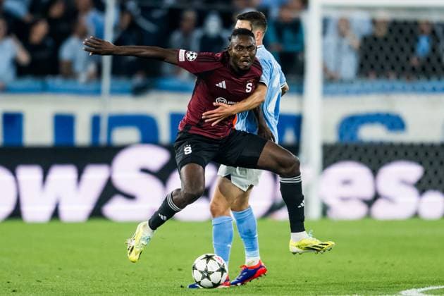 240821 Victor Olatunji of Sparta Prag during the UEFA Champions League football match between Malmö FF and Sparta Prag on August 21, 2024 in Malmö. Photo: Christoffer Borg Mattisson BILDBYRAN COP 261 CO0456 fotboll football soccer fotball champions league malmö ff sparta prag bbeng play-off Copyright: CHRISTOFFERxBORGxMATTISSON BB240821CB027
