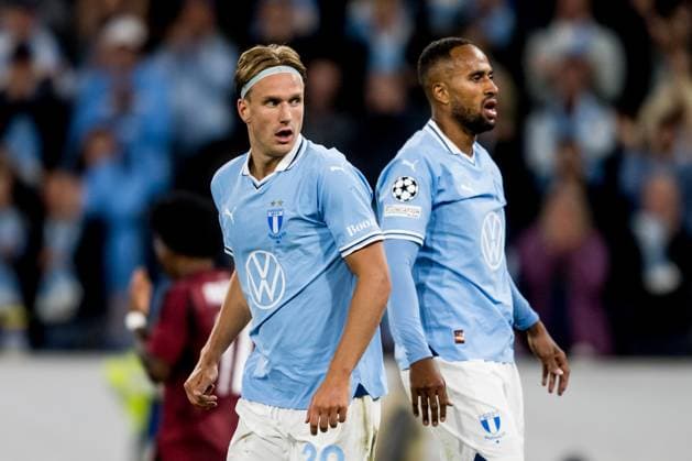 240821 Erik Botheim and Isaac Kiese Thelin of Malmö FF during the UEFA Champions League football match between Malmö FF and Sparta Prag on August 21, 2024 in Malmö. Photo: Christoffer Borg Mattisson BILDBYRAN COP 261 CO0456 fotboll football soccer fotball champions league malmö ff sparta prag bbeng play-off Copyright: CHRISTOFFERxBORGxMATTISSON BB240821CB042