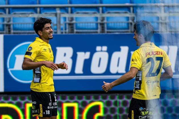 240822 Ahmed Qasem of Elfsborg celebrates after scoring the 0-1 goal during the UEFA Europa League play-off match between Molde and Elfsborg on August 22, 2024 in Molde. Photo: Marius Simensen BILDBYRAN COP 238 bbeng elfsborg football fotball fotboll jubel molde play-off uefa europa league Copyright: MARIUSxSIMENSEN BB240822BB095