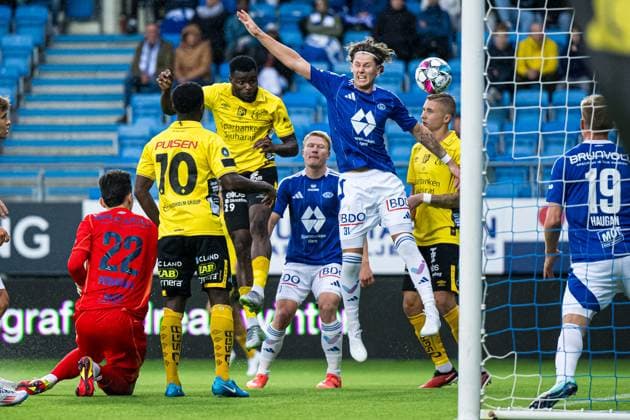 240822 Rami Kaib of Elfsborg scores a disallowed goal during the UEFA Europa League play-off match between Molde and Elfsborg on August 22, 2024 in Molde. Photo: Marius Simensen BILDBYRAN COP 238 bbeng elfsborg football fotball fotboll molde play-off uefa europa league Copyright: MARIUSxSIMENSEN BB240822BB232