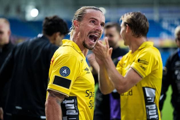 240822 Niklas Hult of Elfsborg celebrates after the UEFA Europa League play-off match between Molde and Elfsborg on August 22, 2024 in Molde. Photo: Marius Simensen BILDBYRAN COP 238 bbeng elfsborg football fotball fotboll jubel molde play-off uefa europa league Copyright: MARIUSxSIMENSEN BB240822BB312