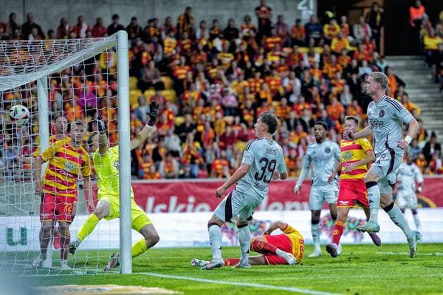 BIALYSTOK, 22-08-2024, Bialystok City Stadium, football, UEFA Europa League Play Offs, season 2024 2025, Jagiellonia Bialystok - Ajax. Ajax player Mika Godts scores 1-2 Jagiellonia Bialystok - Ajax  x26087862x Copyright: