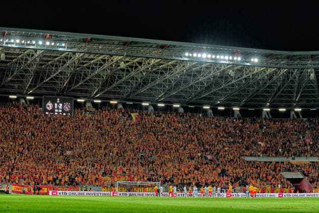BIALYSTOK, 22-08-2024, Bialystok City Stadium, football, UEFA Europa League Play Offs, season 2024 2025, Jagiellonia Bialystok - Ajax. Home fans Jagiellonia Bialystok - Ajax  x26088475x Copyright: