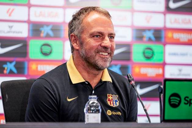 Sport Themen der Woche KW34 Sport Bilder des Tages August 23, 2024, Sant Joan Despi, Barcelona, SPAIN: Hansi Flick, head coach of FC Barcelona, Barca attends his press conference, PK, Pressekonferenz after the training session of FC Barcelona ahead the match of La Liga EA Sports against Athletic Club de Bilbao at Ciudad Esportiva Joan Gamper on August 23, 2024 in Sant Joan Despi, Barcelona, Spain. Sant Joan Despi SPAIN - ZUMAa181 20240823_zaa_a181_032 Copyright: xJavierxBorregox