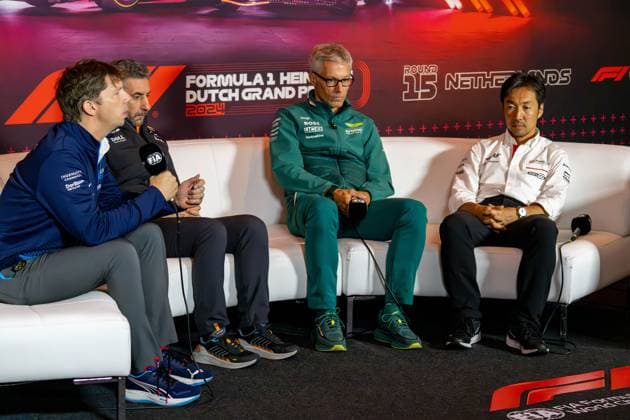 Formel 1 GP Zandvoort Holland. Freitag, 23.08.2024 James Volwes, Teamchef Williams Racing und Andrea Stella, McLaren Formula 1 Team und Mike Krack, Teamchef Aston Martin Aramco F1 Team und Ayao Komatsu, Teamchef MoneyGram Haas F1 Team in der Pressekonferenz; Formel 1 GP Zandvoort Holland. Freitag, 23.08.2024 Copyright: xBEAUTIFULxSPORTS Erlhofx