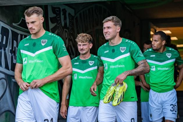 24.08.2024, SC Preussen Muenster vs. 1. FC Kaiserslautern, 2. Bundesliga, 3. Spieltag Joel Grodowski (Preussen Muenster, 9) Wichtiger Hinweis: Gemaess den Vorgaben der DFL Deutsche Fussball Liga bzw. des DFB Deutscher Fussball-Bund ist es untersagt, in dem Stadion und oder vom Spiel angefertigte Fotoaufnahmen in Form von Sequenzbildern und oder videoaehnlichen Fotostrecken zu verwerten Foto: Bahho Kara Kirchner-Media