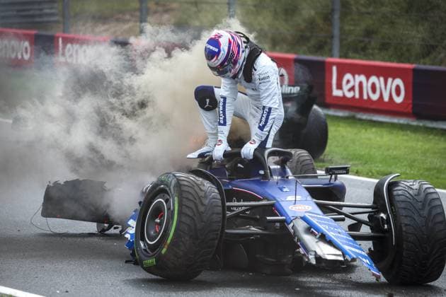 Formel 1, GP Niederlande in Zandvoort, Fahrzeug von Logan Sargeant fängt Feuer 02 SARGEANT Logan (usa), Williams Racing FW46, action, crash, accident, and fire, feu during the Formula 1 Heineken Dutch Grand Prix 2024, 15th round of the 2024 Formula One World Championship, WM, Weltmeisterschaft from August 23 to 25, 2024 on the Circuit Zandvoort, in Zandvoort, Netherlands - F1 - DUTCH GRAND PRIX 2024 DPPI Panoramic 240824_R15_OLANDA_DP_FG008989_