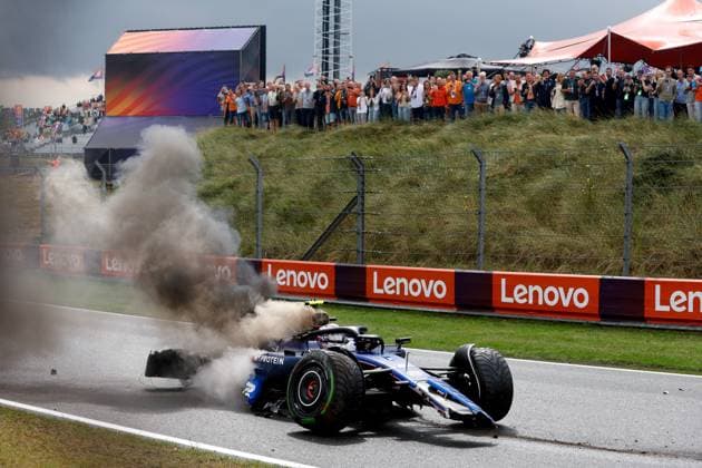 2 Logan Sargeant (USA, Williams Racing) after his crash, F1 Grand Prix of the Netherlands at Circuit Zandvoort on August 24, 2024 in Zandvoort, Netherlands. (Photo by HOCH ZWEI) Zandvoort Netherlands