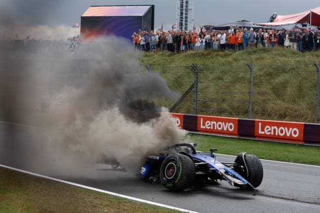 Car of 2 Logan Sargeant (USA, Williams Racing) after his crash, F1 Grand Prix of the Netherlands at Circuit Zandvoort on August 24, 2024 in Zandvoort, Netherlands. (Photo by HOCH ZWEI) Zandvoort Netherlands