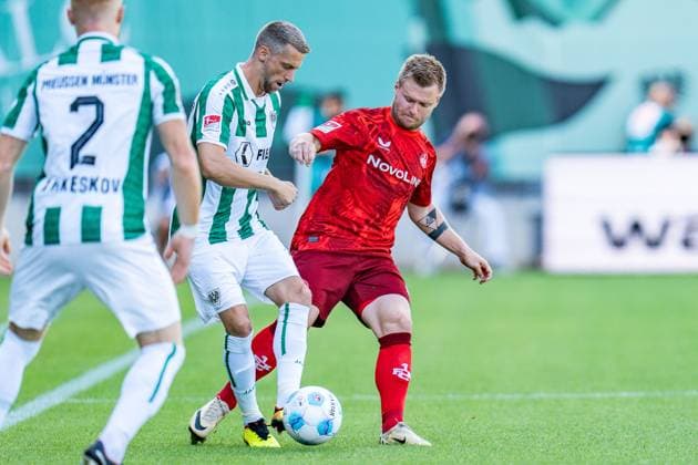 24.08.2024, SC Preußen Münster vs. 1. FC Kaiserslautern, 2. Bundesliga, 3. Spieltag Jean Zimmer (1. FC Kaiserslautern, 8) Wichtiger Hinweis: Gemaess den Vorgaben der DFL Deutsche Fussball Liga bzw. des DFB Deutscher Fussball-Bund ist es untersagt, in dem Stadion und oder vom Spiel angefertigte Fotoaufnahmen in Form von Sequenzbildern und oder videoaehnlichen Fotostrecken zu verwerten Foto: Bahho Kara Kirchner-Media