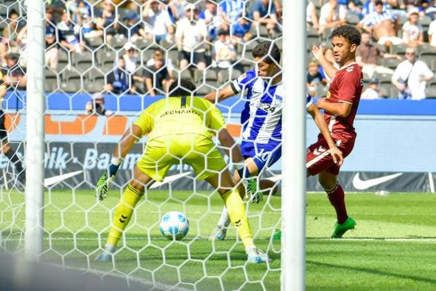 Sport Bilder des Tages 24.08.2024, xlakx, Fussball 2.Bundesliga, Hertha BSC Berlin - Jahn Regensburg emspor, v.l.Ibrahim Maza (Hertha BSC 10),erzielt das 1:0 (DFL DFB REGULATIONS PROHIBIT ANY USE OF PHOTOGRAPHS as IMAGE SEQUENCES and or QUASI-VIDEO) Daniel Lakomski Jan Huebner Berlin