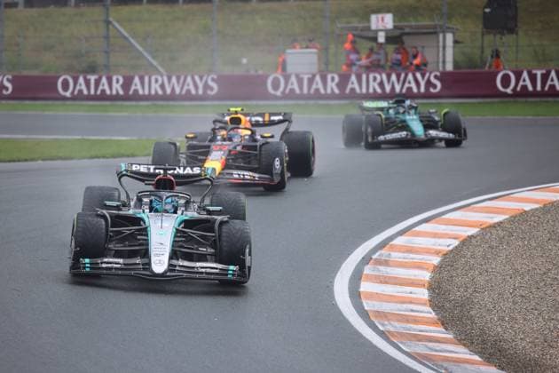 63George Russell (Mercedes AMG Petronas Formula One Team, 63), 11Sergio Checo Perez (Oracle Red Bull Racing, 11), 18Lance Stroll (Aston Martin Aramco Formula One Team, 18), Free Practice 3, FP3, Freies Training 3, NDL, Formel 1 Weltmeisterschaft, Dutch Grand Prix, Circuit Zandvoort, 24.08.2024 NDL, Formel 1 Weltmeisterschaft, Dutch Grand Prix, Niederlande, Circuit Zandvoort, 24.08.2024 Zandvoort Copyright: xEibner-Pressefoto AnnikaxGrafx EP_AGF