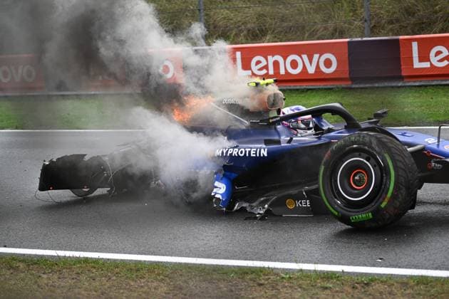 Crash of 2 Logan Sargeant (USA, Williams Racing), F1 Grand Prix of the Netherlands at Circuit Zandvoort on August 24, 2024 in Zandvoort, Netherlands. (Photo by HOCH ZWEI) Zandvoort Netherlands