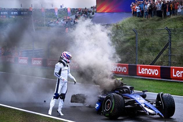 2 Logan Sargeant (USA, Williams Racing) after his crash, F1 Grand Prix of the Netherlands at Circuit Zandvoort on August 24, 2024 in Zandvoort, Netherlands. (Photo by HOCH ZWEI) Zandvoort Netherlands