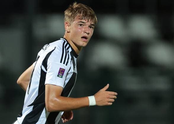 Biella, Italy, 23rd August 2024. David Puczka of Juventus during the Serie C match at Stadio Vittorio Pozzo - Alessandria, Torino. Picture credit should read: Jonathan Moscrop Sportimage EDITORIAL USE ONLY. No use with unauthorised audio, video, data, fixture lists, club league logos or live services. Online in-match use limited to 120 images, no video emulation. No use in betting, games or single club league player publications. SPI-3271-0146