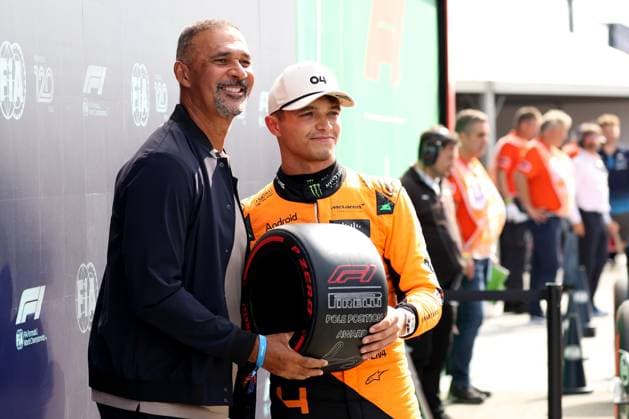 24.08.2024, xsvx, Motorsport FIA Formel 1, Großer Preis der Niederlande 2024 emspor, v.l. Freude ueber über die Pole bei Lando Norris (McLaren) Startnummer 04 (FIA REGULATIONS PROHIBIT ANY USE OF PHOTOGRAPHS as IMAGE SEQUENCES and or QUASI-VIDEO) Zandvoort