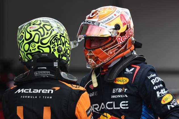 F1 Grand Prix Of The Netherlands 2024 Qualifying Lando Norris of McLaren and Max Verstappen of Red Bull Racing after qualifying ahead of the Formula 1 Grand Prix of The Netherlands at Circuit Zandvoort in Zandvoort, Netherlands on August 24, 2024. Zandvoort Netherlands  Copyright: xJakubxPorzyckix originalFilename:porzycki-f1grandp240824_npufR.jpg