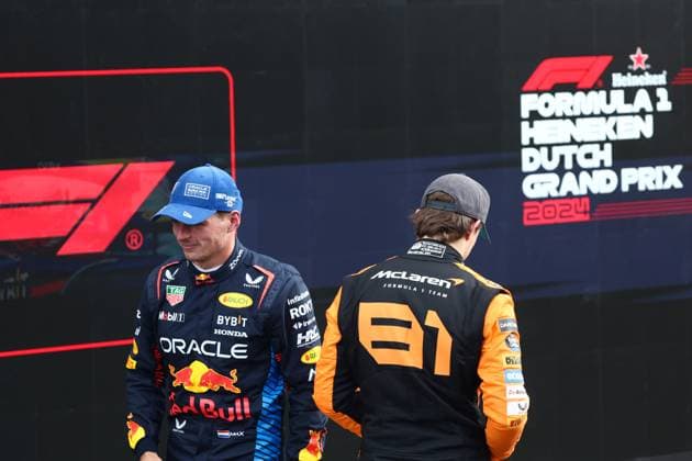 F1 Grand Prix Of The Netherlands 2024 Qualifying Max Verstappen of Red Bull Racing and Oscar Piastri of McLaren after qualifying ahead of the Formula 1 Grand Prix of The Netherlands at Circuit Zandvoort in Zandvoort, Netherlands on August 24, 2024. Zandvoort Netherlands  Copyright: xJakubxPorzyckix originalFilename:porzycki-f1grandp240824_np8fj.jpg