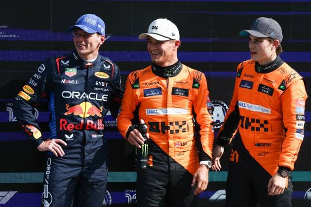 F1 Grand Prix Of The Netherlands 2024 Qualifying Max Verstappen of Red Bull Racing, Lando Norris and Oscar Piastri of McLaren after qualifying ahead of the Formula 1 Grand Prix of The Netherlands at Circuit Zandvoort in Zandvoort, Netherlands on August 24, 2024. Zandvoort Netherlands  Copyright: xJakubxPorzyckix originalFilename:porzycki-f1grandp240824_npyTS.jpg