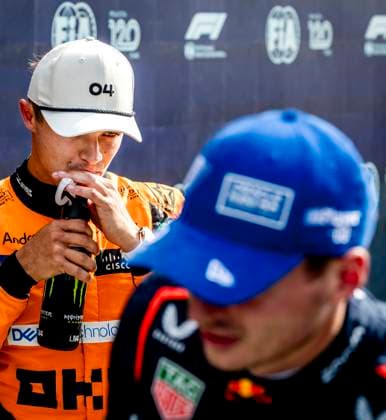 ZANDVOORT - Lando Norris (McLaren) and Max Verstappen (Red Bull Racing) after qualifying for the F1 Grand Prix of the Netherlands at the Circuit of Zandvoort. ANP REMKO DE WAAL xVIxANPxSportx xxANPxIVx 506632193 originalFilename: 506632193.jpg