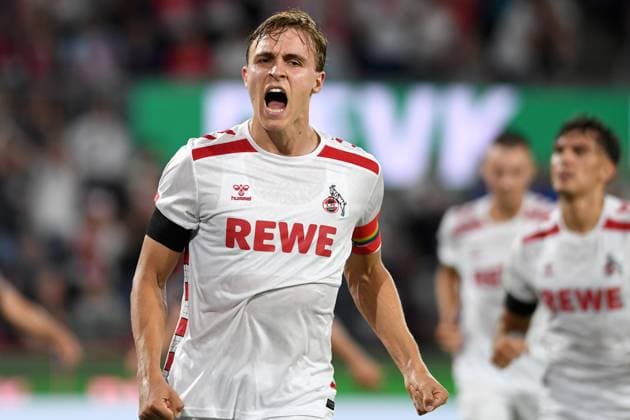 24.08.2024, Cologne, Germany, Rhein-Energie-Stadium, 1. FC Koeln vs Eintracht Braunschweig - 2. Bundesliga, Timo Huebers (1. FC Koeln) Torjubel, jubelt nach seinem Treffer zum 1:0 (Foto Ralf Treese) DFB DFL REGULATIONS PROHIBIT ANY USE OF PHOTOGRAPHS AS IMAGE SEQUENCES AND OR QUASI-VIDEO. Cologne Rhein-Energie-Stadium North Rhine-Westphalia Germany