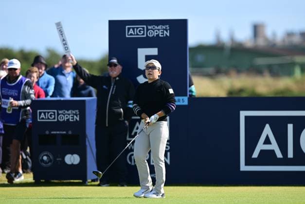 Jiyai Shin leads the open on -7 pictured here on the 5th Tee AIG Women s Open, Day Three, Golf, St. Andrews, Scotland, UK - 24 Aug 2024  Copyright: xGreigxCowie Shutterstockx 14655900u
