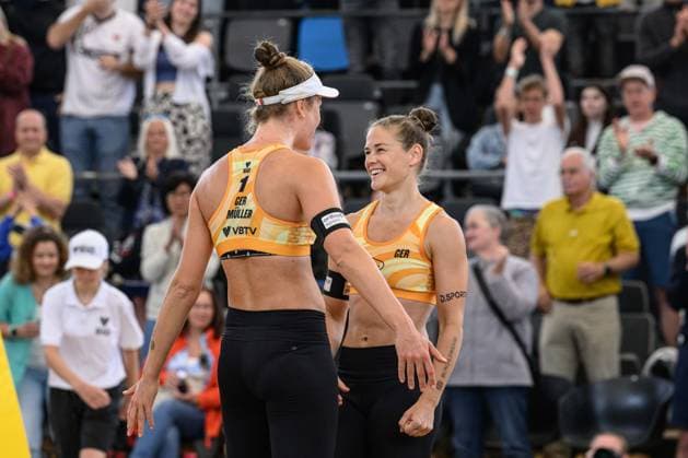 Beach Pro Tour - Elite 16 Hamburg, 25.08.2024 Cinja Tillmann (GER), Svenja Mueller (GER); Beach Pro Tour - Elite 16, Hamburg, Stadion Am Rothenbaum am 25.08.2024 Copyright: xBEAUTIFULxSPORTS PeterxWeberx