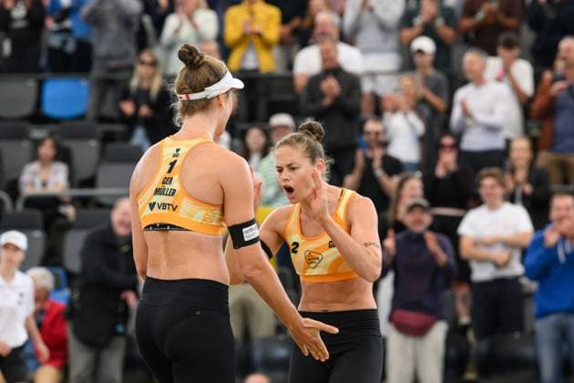 Beach Pro Tour - Elite 16 Hamburg, 25.08.2024 Cinja Tillmann (GER), Svenja Mueller (GER); Beach Pro Tour - Elite 16, Hamburg, Stadion Am Rothenbaum am 25.08.2024 Copyright: xBEAUTIFULxSPORTS PeterxWeberx