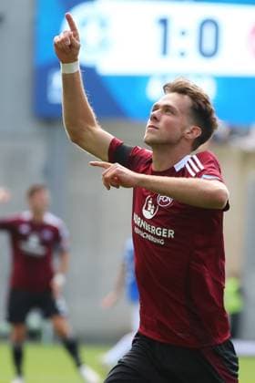 25.08.2024, xtvx, Fussball 2.Bundesliga, SV Darmstadt 98 - 1.FC Nürnberg emspor, v.l. Goal scored, Tor zum 1:1 Michal Sevcik (1. FC Nuernberg) Torjubel, Goal celebration, celebrate the goal, celebrates scoring (DFL DFB REGULATIONS PROHIBIT ANY USE OF PHOTOGRAPHS as IMAGE SEQUENCES and or QUASI-VIDEO) Darmstadt