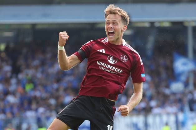 25.08.2024, xtvx, Fussball 2.Bundesliga, SV Darmstadt 98 - 1.FC Nürnberg emspor, v.l. Goal scored, Tor zum 1:1 Michal Sevcik (1. FC Nuernberg) Torjubel, Goal celebration, celebrate the goal, celebrates scoring (DFL DFB REGULATIONS PROHIBIT ANY USE OF PHOTOGRAPHS as IMAGE SEQUENCES and or QUASI-VIDEO) Darmstadt