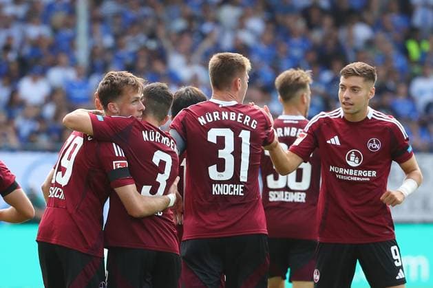 25.08.2024, xtvx, Fussball 2.Bundesliga, SV Darmstadt 98 - 1.FC Nürnberg emspor, v.l. Goal scored, Tor zum 1:1 Michal Sevcik (1. FC Nuernberg) Torjubel, Goal celebration, celebrate the goal, celebrates scoring (DFL DFB REGULATIONS PROHIBIT ANY USE OF PHOTOGRAPHS as IMAGE SEQUENCES and or QUASI-VIDEO) Darmstadt