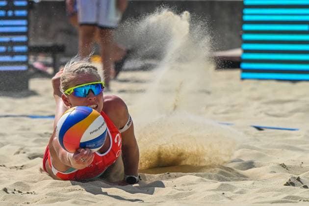 Marie-Sara Stochlova of Czech Republic in action during the Beach volleyball, Beachvolleyball tournament, on August 25, 2024, in Brno, Czech Republic. (CTKxPhoto VaclavxSalek) CTKPhotoP2024082503444  CTKPhotoP2024082503444