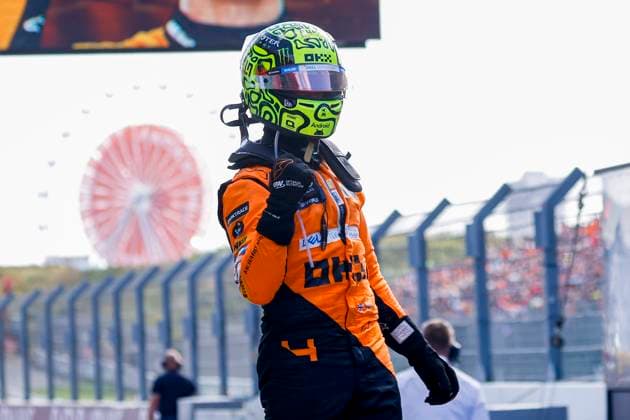 Winner Lando Norris of Great Britain and McLaren Formula 1 Team celebrates the victory during the F1 Grand Prix of Netherlands at Circuit Park Zandvoort on August 25, 2024 in Zandvoort, Netherlands. Defodi-704_MTB20240825F1MTBPhoto-5239