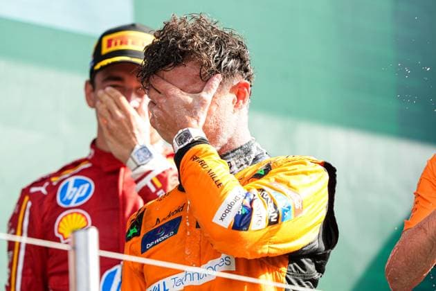 2024-08-25 F1 - Heineken Dutch GP - Trophy Ceremony ZANDVOORT, NETHERLANDS - AUGUST 25: Lando Norris of McLaren at the Trophy Ceremony during F1 - Heineken Dutch GP on August 25, 2024 in Zandvoort, Netherlands. Zandvoort Netherlands Content not available for redistribution in The Netherlands directly or indirectly through any third parties. Copyright: xAndrexWeeningx