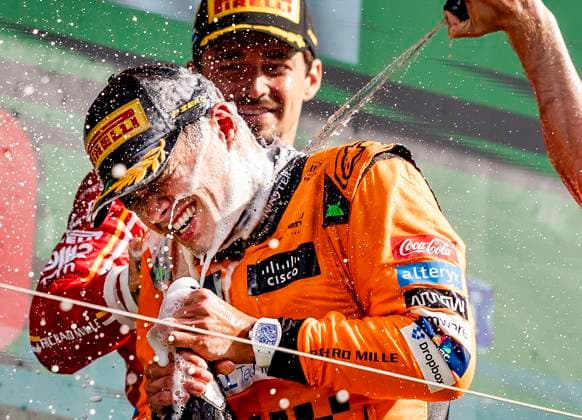 ZANDVOORT - Lando Norris (McLaren) on the podium after winning the F1 Grand Prix of the Netherlands at the Circuit of Zandvoort. ANP REMKO DE WAAL xVIxANPxSportx xxANPxIVx 506730644 originalFilename: 506730644.jpg