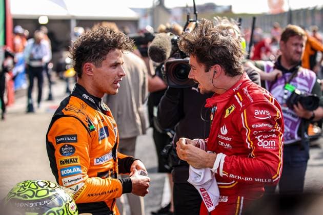 4 Lando Norris (GBR, McLaren Formula 1 Team), 16 Charles Leclerc (MCO, Scuderia Ferrari HP), F1 Grand Prix of the Netherlands at Circuit Zandvoort on August 25, 2024 in Zandvoort, Netherlands. (Photo by HOCH ZWEI) Zandvoort Netherlands