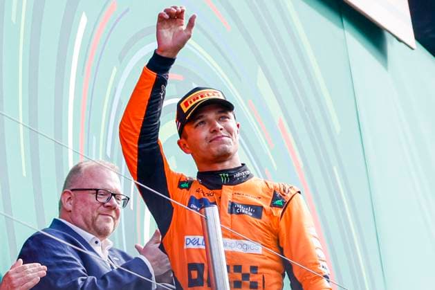 Podium Winner Lando Norris of Great Britain and McLaren Formula 1 Team celebrates the victory and looks on during the F1 Grand Prix of Netherlands at Circuit Park Zandvoort on August 25, 2024 in Zandvoort, Netherlands. Defodi-704_MTB20240825F1MTBPhoto-6026