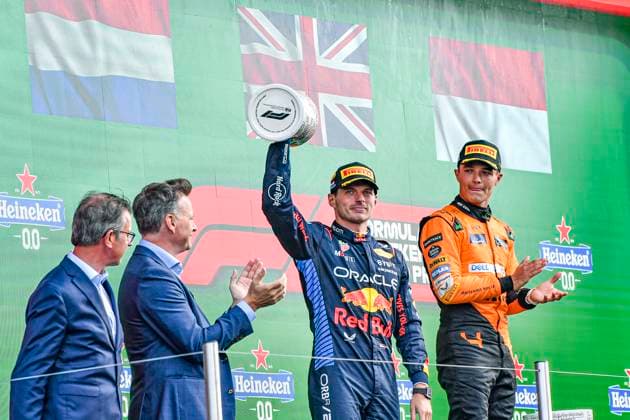 25th August 2024; Circuit Zandvoort, Zandvoort, North Holland, Netherlands; Formula 1 Heineken Dutch Grand Prix 2024; Race Day; Max Verstappen (NED) salutes the home crowd after finishing second  ActionPlus12686038 GodfreyxPitt