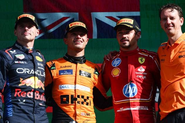 F1 Grand Prix Of The Netherlands 2024 Max Verstappen of Red Bull Racing, Lando Norris of McLaren and Charles Leclerc of Ferrari after the Formula 1 Grand Prix of The Netherlands at Circuit Zandvoort in Zandvoort, Netherlands on August 25, 2024. Zandvoort Netherlands  Copyright: xJakubxPorzyckix originalFilename:porzycki-f1grandp240825_npYNX.jpg