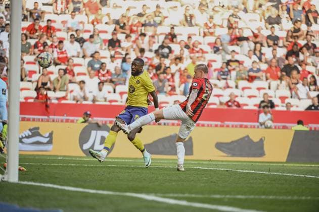 BABICKA Shavy (TOULOUSE FC) mark a goal. OGC Nice vs Toulouse FC, Ligue 1 in Allianz Riviera, NICE, France, on August 25, 2024. FOOTBALL : OGC Nice vs Toulouse FC - Ligue 1 - 25 08 25 FredDides Panoramic 