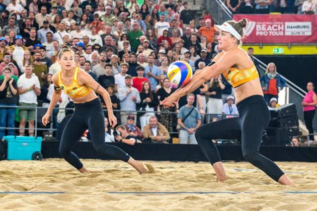Beach Pro Tour - Elite 16 Hamburg, 25.08.2024 Svenja Mueller (GER), Cinja Tillmann (GER); Beach Pro Tour - Elite 16, Hamburg, Stadion Am Rothenbaum am 25.08.2024 Copyright: xBEAUTIFULxSPORTS PeterxWeberx