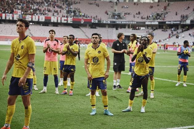Toulouse Football club team. OGC Nice vs Toulouse FC, Ligue 1 in Allianz Riviera, NICE, France, on August 25, 2024. FOOTBALL : OGC Nice vs Toulouse FC - Ligue 1 - 25 08 25 FredDides Panoramic 