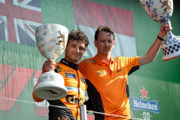 Formel 1 GP Zandvoort Holland. Sonntag, 25.08.2024 Lando Norris 4, McLaren Formula 1 Team auf dem Podium.; Formel 1 GP Zandvoort Holland. Sonntag, 25.08.2024 Copyright: xBEAUTIFULxSPORTS Erlhofx