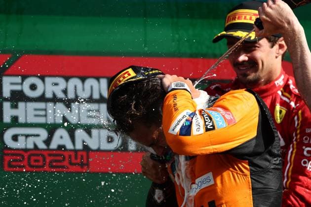 F1 Grand Prix Of The Netherlands 2024 Lando Norris of McLaren and Charles Leclerc of Ferrari the Formula 1 Grand Prix of The Netherlands at Circuit Zandvoort in Zandvoort, Netherlands on August 25, 2024. Zandvoort Netherlands  Copyright: xJakubxPorzyckix originalFilename:porzycki-f1grandp240825_nph2l.jpg