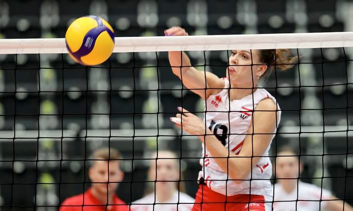 VOLLEYBALL - CEV EuroVolley 2026 qualification SCHWECHAT,AUSTRIA,25.AUG.24 - VOLLEYBALL - CEV EuroVolley 2026, ladies, qualification, OEVV international match, Länderspiel, Nationalmannschaft Austria vs Greece. Image shows Nina Nesimovic (AUT).  GEPAxpictures xHansxOberlaender