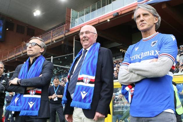Roberto Mancini, Sven Eriksson and Sampdoria& x2019;s president Matteo Manfredi during the Serie BKT soccer match between Sampdoria and Reggiana at the Luigi Ferraris Stadium stadium in Genoa, Italy - Sunday, May 05, 2024 - Soccer  Copyright: xTanoxPecoraro LaPressex