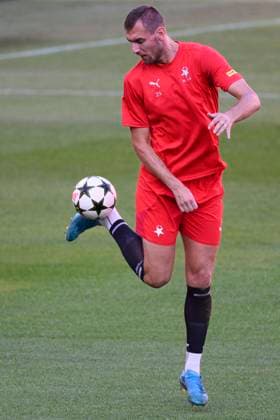Soccer player of Slavia Prague Tomas Chory in action during training session prior to Champions League 4th qualifying round return match Slavia Prague vs OSC Lille in Prague, Czech Republic, August 27, 2024. (CTKxPhoto MichalxKamaryt) CTKPhotoP2024082706054  CTKPhotoP2024082706054